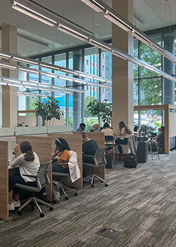 photo of students in the renovated Shiffman library